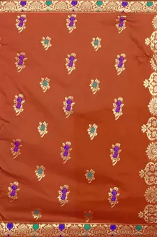 Kimisha Orange Semi Banarasi silk blend Woven Work Banarasi Saree With Running Blouse