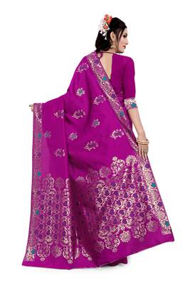 Kimisha Pink Semi Banarasi Silk Woven Work Banarasi Saree With Running Blouse 2