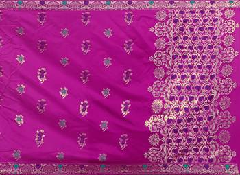 Kimisha Pink Semi Banarasi Silk Woven Work Banarasi Saree With Running Blouse 4