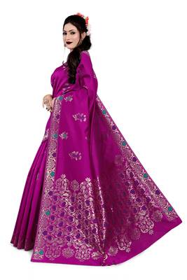 Kimisha Pink Semi Banarasi Silk Woven Work Banarasi Saree With Running Blouse 5