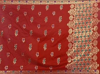 Kimisha Red Semi Banarasi Silk Woven Work Banarasi Saree With Running Blouse 4
