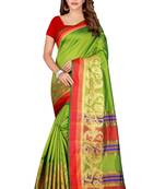 Kimisha Lgreen Poly Silk  Border Work Plain Saree With Contrast Color Blouse
