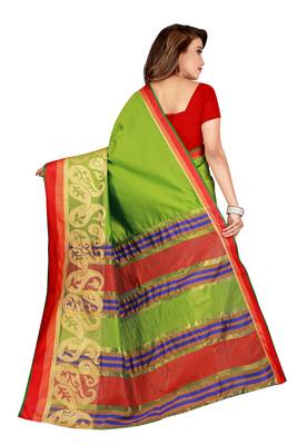 Kimisha Lgreen Poly silk blend Border Work Plain Saree With Contrast Color Blouse 2
