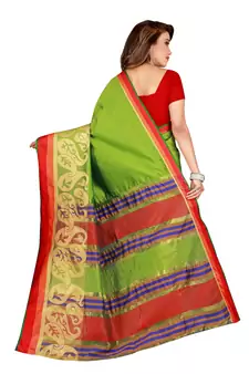 Kimisha Lgreen Poly silk blend Border Work Plain Saree With Contrast Color Blouse