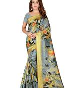 Kimisha Grey Kota Silk Zari Border Work Printed Saree With Running Blouse