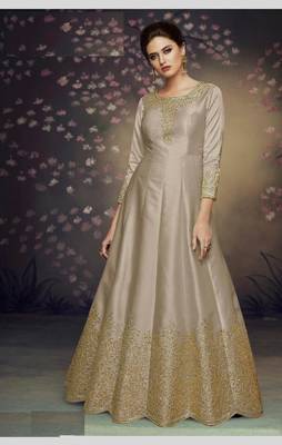 Slate Grey Embroidered Silk Salwar Semi Stitched 1
