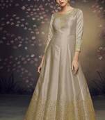 Slate Grey Embroidered Silk Salwar Semi Stitched