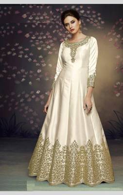 Off White Embroidered Silk Salwar Semi Stitched 1