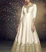Off White Embroidered Silk Salwar Semi Stitched