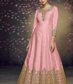Pink Embroidered Silk Salwar Semi Stitched