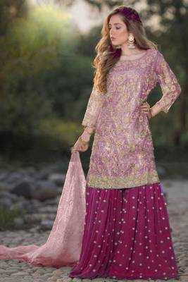 Dark Pink Embroidered Net Salwar 1