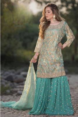 Green Embroidered Net Salwar 1