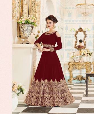 Maroon Embroidered Stone Work Georgette Semi Stitched Anarkali 1