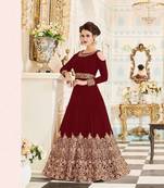 Maroon Embroidered Stone Work Georgette Semi Stitched Anarkali