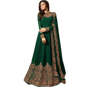 Green Embroidered Georgette Semi Stitched Salwar With Dupatta 1