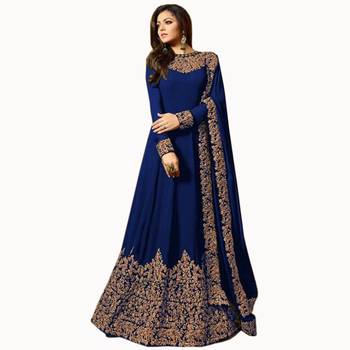 Blue Embroidered Georgette Semi Stitched Salwar With Dupatta 1