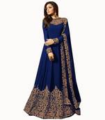 Blue Embroidered Georgette Semi Stitched Salwar With Dupatta