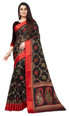 Black printed cotton saree with blouse 1