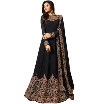 Black Embroidered Georgette Semi Stitched Salwar With Dupatta 1
