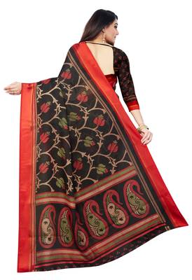 Black printed cotton saree with blouse 2