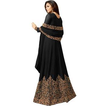 Black Embroidered Georgette Semi Stitched Salwar With Dupatta 2