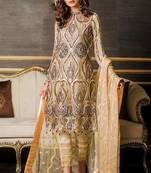 Beige Embroidered Net Salwar