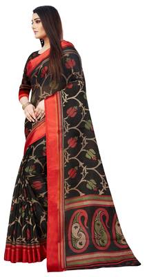 Black printed cotton saree with blouse 3