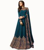 Dark-turquoise Embroidered Georgette Semi Stitched Salwar With Dupatta