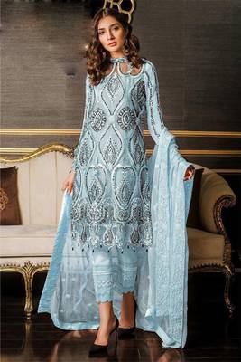 Aqua Blue Embroidered Net Salwar 1