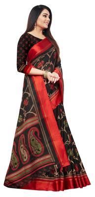 Black printed cotton saree with blouse 4
