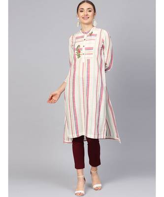Women Multi Geometric Straight Yarn Dyed Cotton Kurta 1