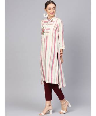 Women Multi Geometric Straight Yarn Dyed Cotton Kurta 2