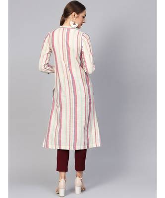 Women Multi Geometric Straight Yarn Dyed Cotton Kurta 3