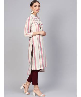 Women Multi Geometric Straight Yarn Dyed Cotton Kurta 4