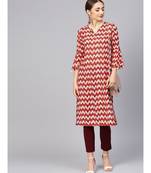 Women Red Geometric Straight Muslin Silk Kurta