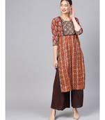 Women Maroon Ethnic Motifs Straight Cotton Kurta