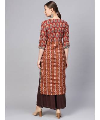 Women Maroon Ethnic Motifs Straight Cotton Kurta 3