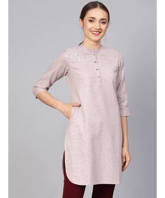Women Pink Solid Straight Handloom Kurta 1