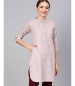 Women Pink Solid Straight Handloom Kurta