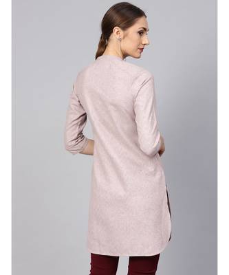 Women Pink Solid Straight Handloom Kurta 2