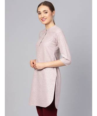 Women Pink Solid Straight Handloom Kurta 3