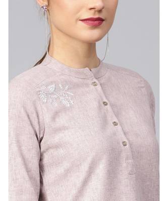 Women Pink Solid Straight Handloom Kurta 4