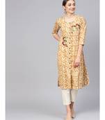 Women Brown Abstract Straight Cotton Kurta