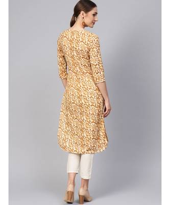 Women Brown Abstract Straight Cotton Kurta 3