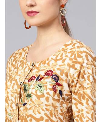 Women Brown Abstract Straight Cotton Kurta 5