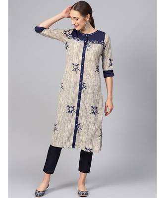 Women Blue Ethnic Motifs Straight Cotton Kurta 1