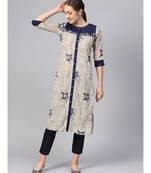 Women Blue Ethnic Motifs Straight Cotton Kurta
