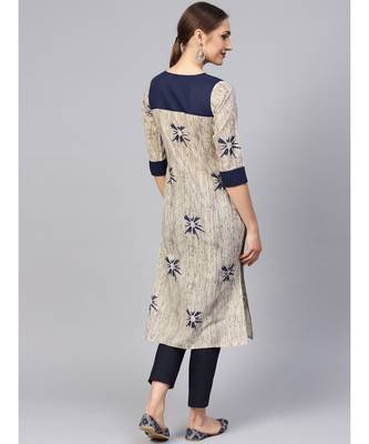 Women Blue Ethnic Motifs Straight Cotton Kurta 2