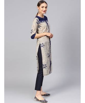Women Blue Ethnic Motifs Straight Cotton Kurta 3