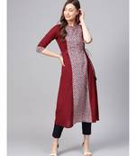 Women Maroon Geometric A_Line Cotton Kurta